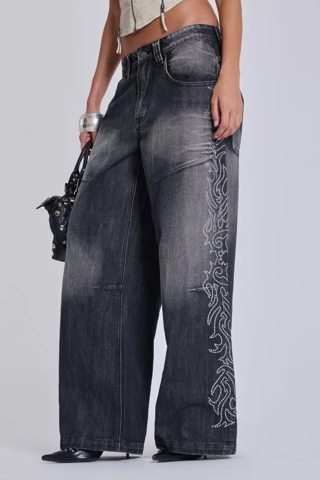 Jaded London Baggy Jeans WomenUnisex Crystalline Colossus Jeans Black