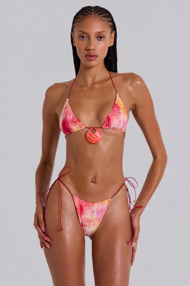 Jaded London Beach CoOrds Women Cantha Micro Triangle Bikini Top With Shell Trim In Sunset Pink Jaded London Beach CoOrds Women Cantha Micro Triangle Bikini Top With Shell Trim In Sunset Pink