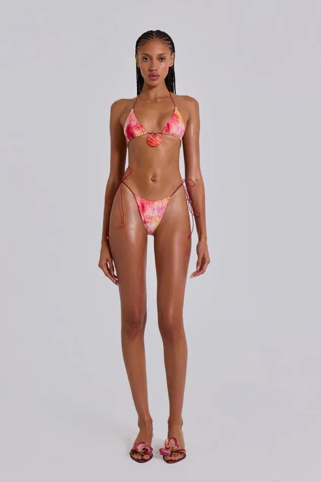 Jaded London Beach CoOrds Women Cantha Micro Triangle Bikini Top With Shell Trim In Sunset Pink