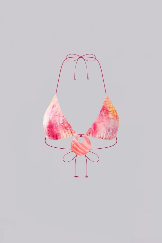 Jaded London Beach CoOrds Women Cantha Micro Triangle Bikini Top With Shell Trim In Sunset Pink