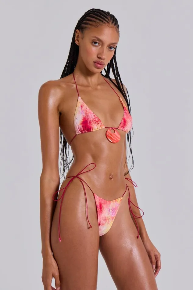 Jaded London Beach CoOrds Women Cantha Micro Triangle Bikini Top With Shell Trim In Sunset Pink