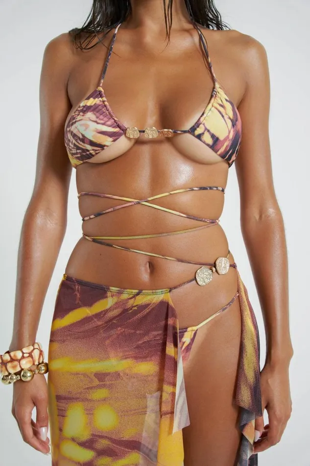 Jaded London Bikini Tops Women Aphrodite Micro Triangle Bikini Top Brown