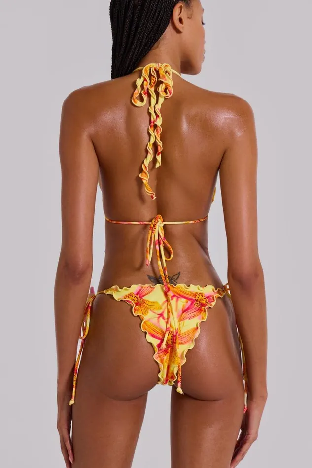 Jaded London Bikini Tops Women Lucia Ruffle Halter Bikini Top With Flower Detail Summer Orchid