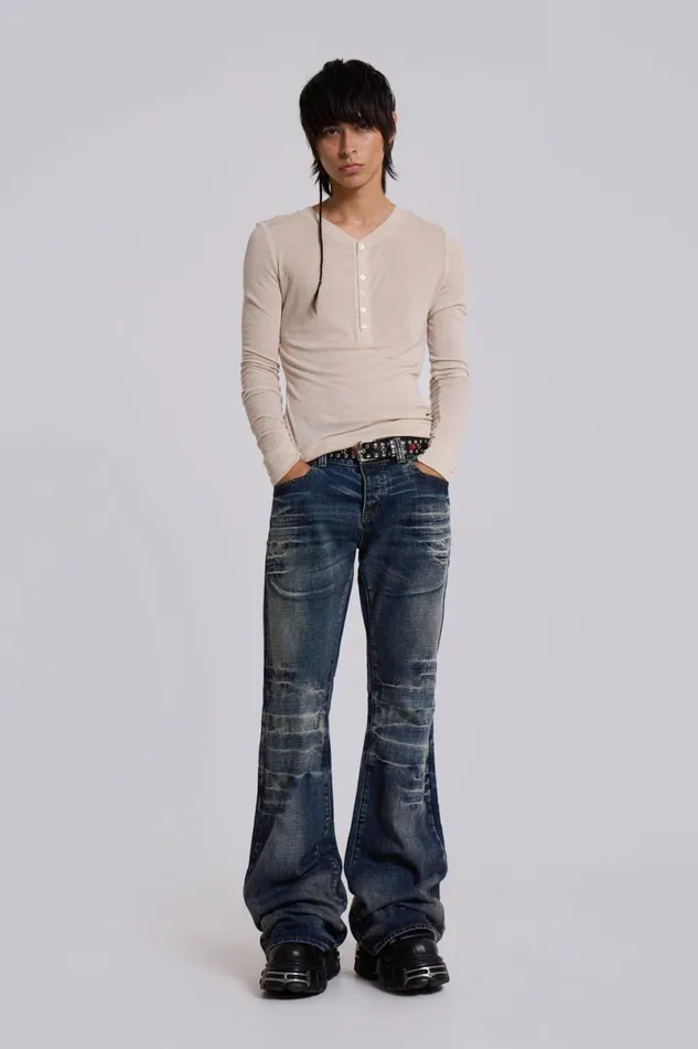 Jaded London Bootcut Jeans Men Mid Blue Drift Jeans Blue