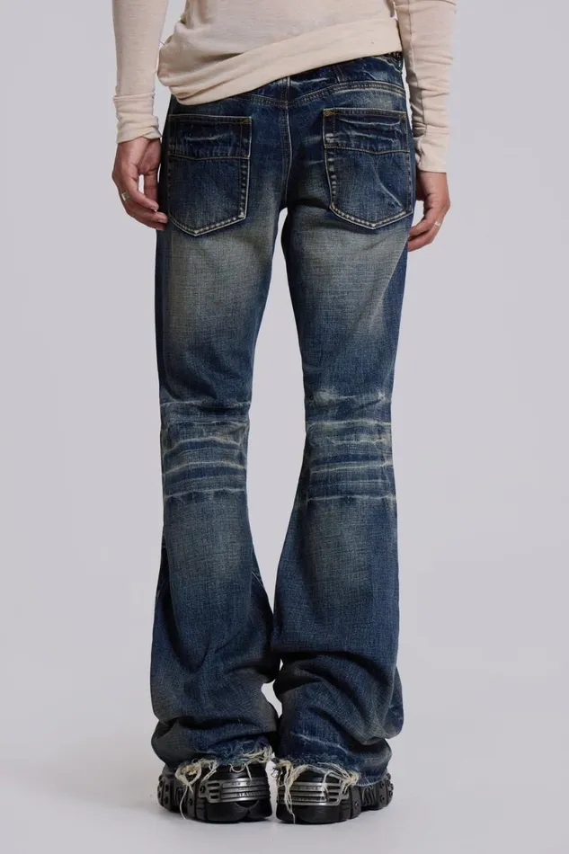 Jaded London Bootcut Jeans Men Mid Blue Drift Jeans Blue