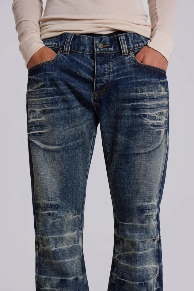 Jaded London Bootcut Jeans Men Mid Blue Drift Jeans Blue