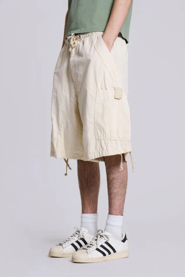 Jaded London Cargo Pants Men Ecru Parachute Cargo Shorts White