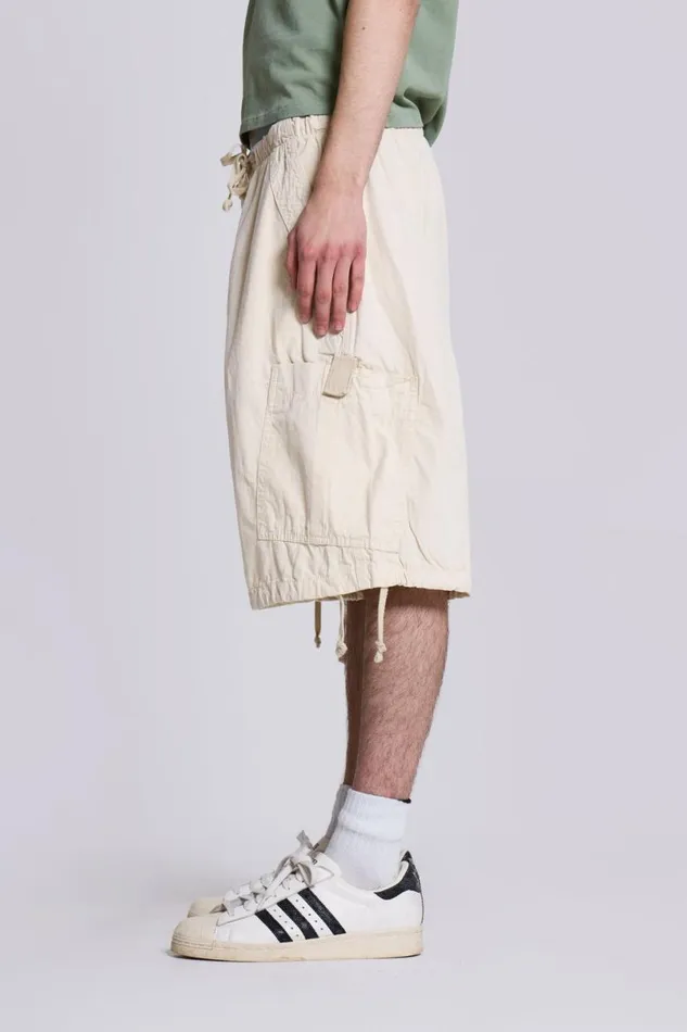 Jaded London Cargo Pants Men Ecru Parachute Cargo Shorts White