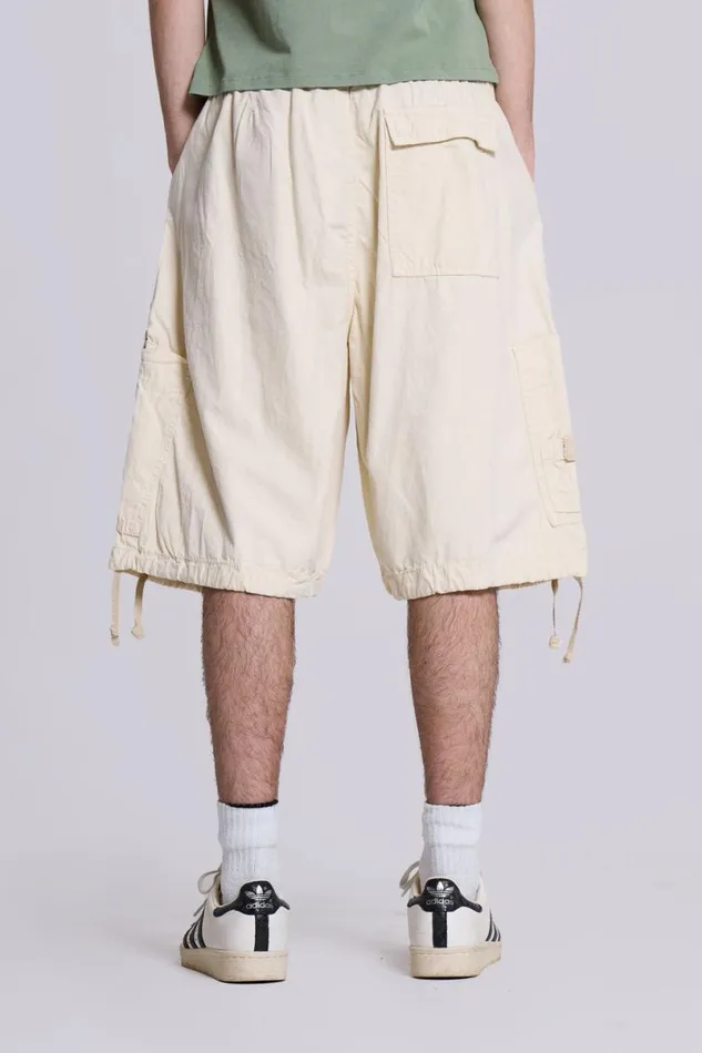 Jaded London Cargo Pants Men Ecru Parachute Cargo Shorts White