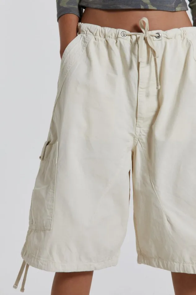Jaded London Cargo Pants Men Ecru Parachute Cargo Shorts White