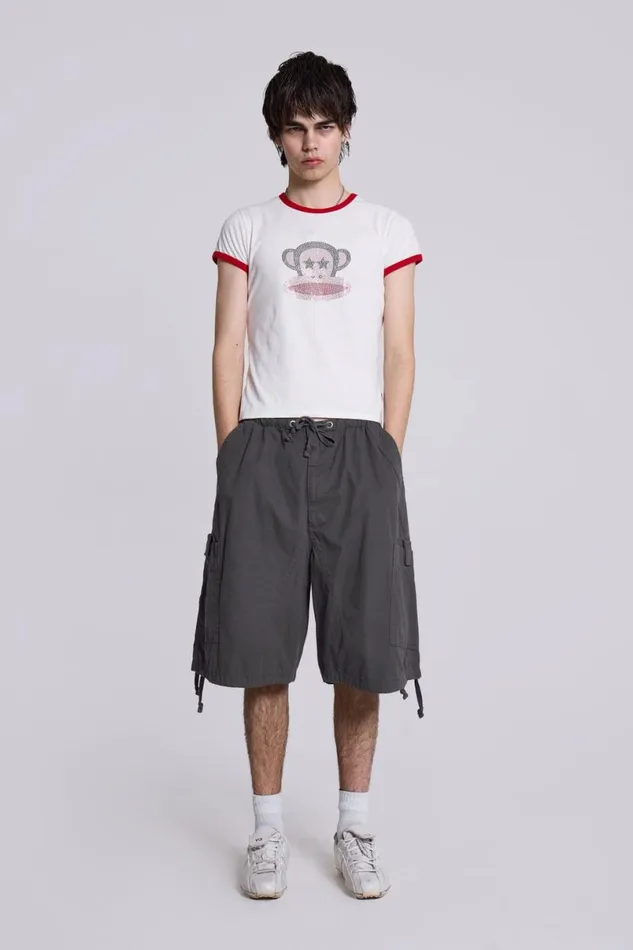 Jaded London Cargo Pants Men Vintage Grey Parachute Cargo Shorts Grey