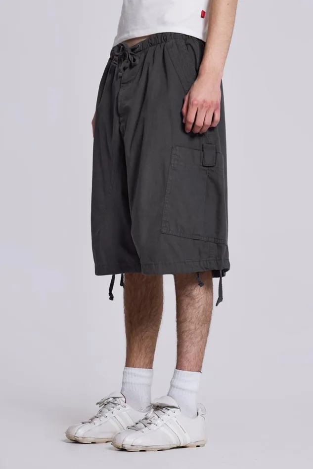 Jaded London Cargo Pants Men Vintage Grey Parachute Cargo Shorts Grey