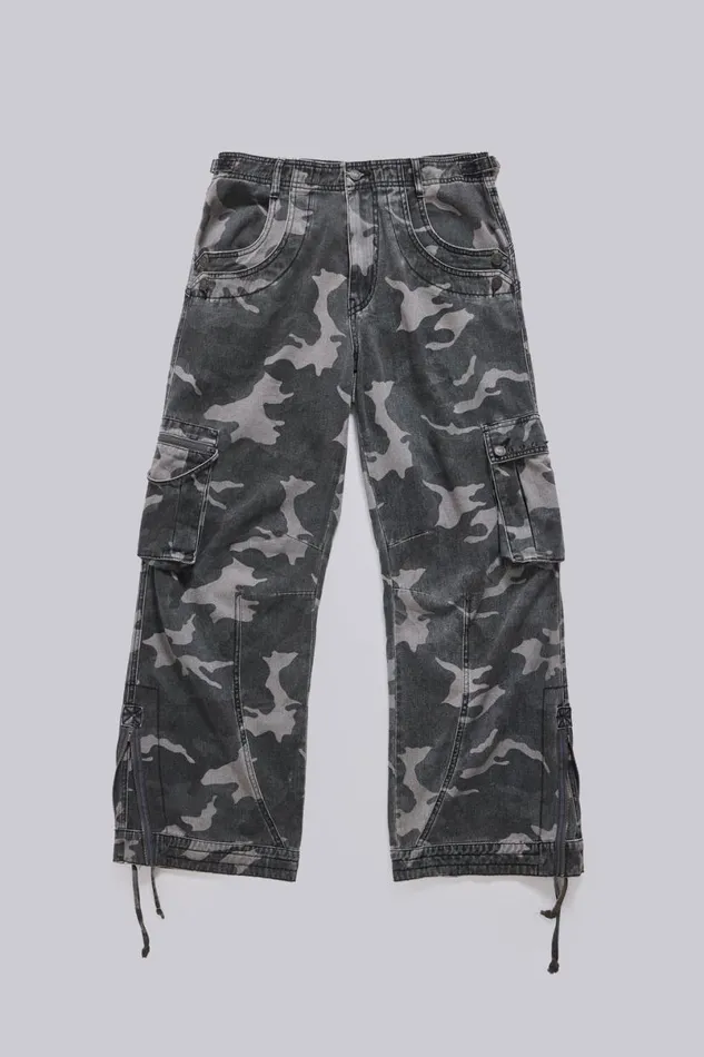 Jaded London Cargo Pants Men Washed Black Trooper Camo Cargo Pant Black