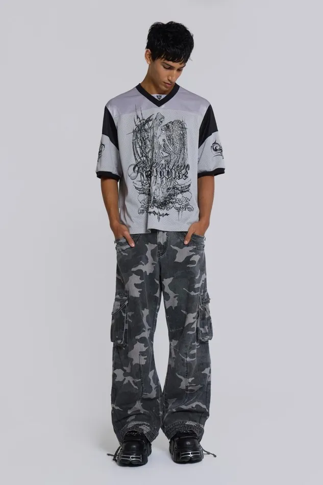 Jaded London Cargo Pants Men Washed Black Trooper Camo Cargo Pant Black