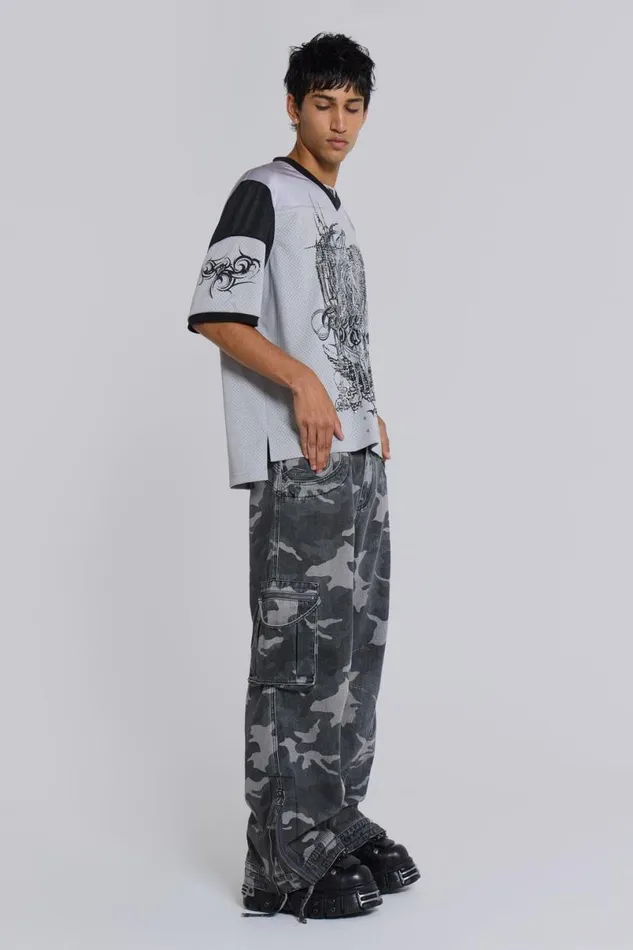 Jaded London Cargo Pants Men Washed Black Trooper Camo Cargo Pant Black