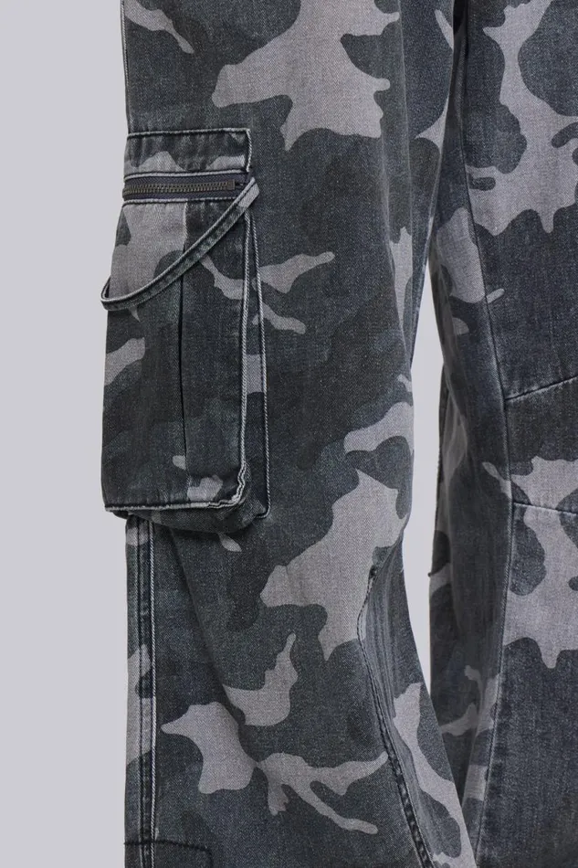 Jaded London Cargo Pants Men Washed Black Trooper Camo Cargo Pant Black