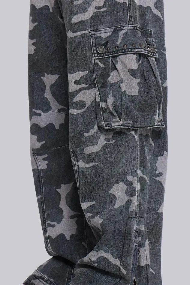 Jaded London Cargo Pants Men Washed Black Trooper Camo Cargo Pant Black