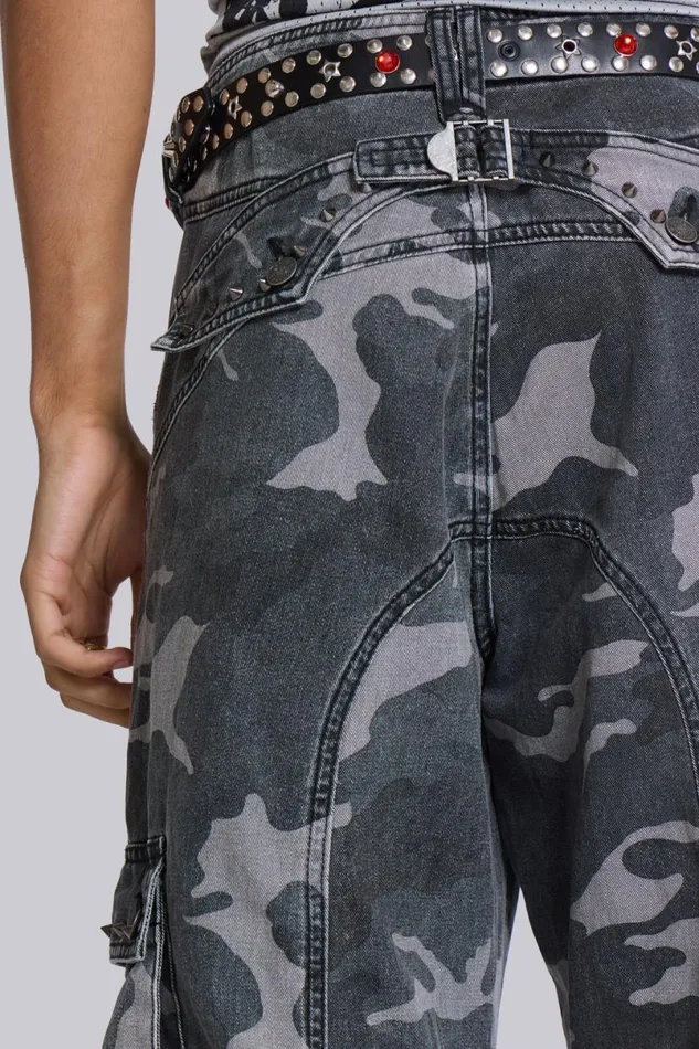 Jaded London Cargo Pants Men Washed Black Trooper Camo Cargo Pant Black