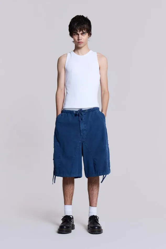 Jaded London Cargo Pants Men Washed Navy Parachute Short Navy