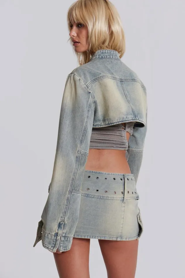 Jaded London CoOrds Women Denim Assassin Ultra Cropped Jacket Blue