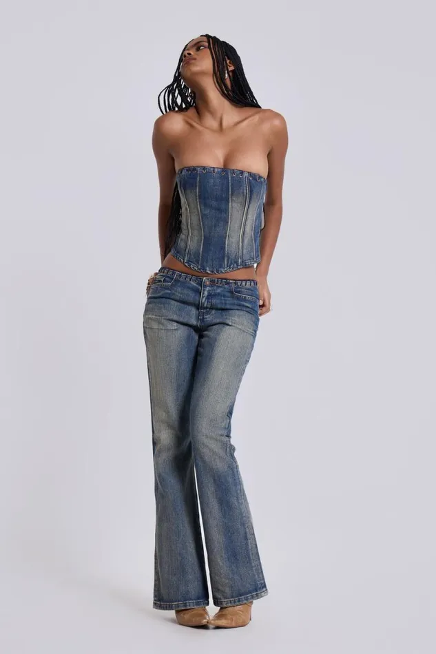 Jaded London CoOrds Women Elia Slim Fit Bootcut Jeans Blue