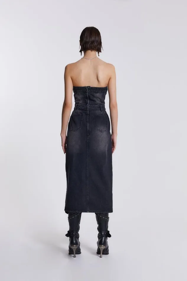 Jaded London CoOrds Women Liberty 2 In 1 Detachable Denim Black Midi Dress Black