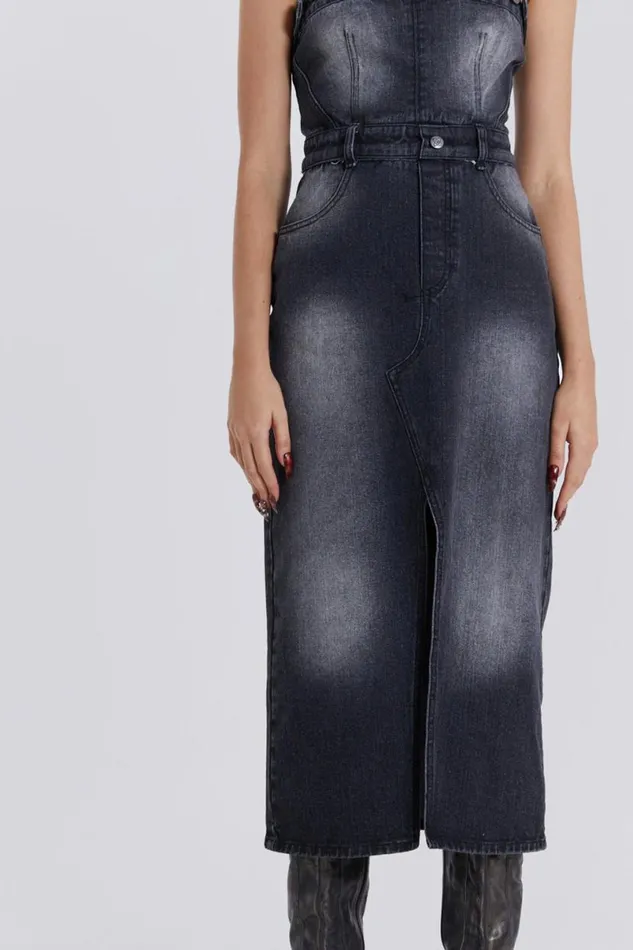 Jaded London CoOrds Women Liberty 2 In 1 Detachable Denim Black Midi Dress Black