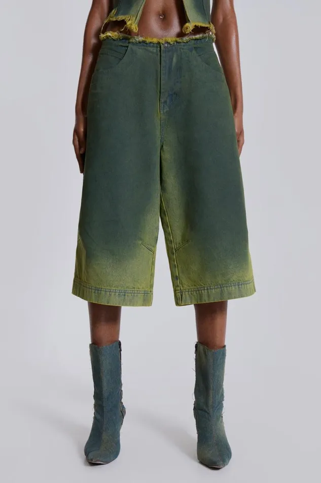 Jaded London CoOrds Women Toxic Denim Jorts Green