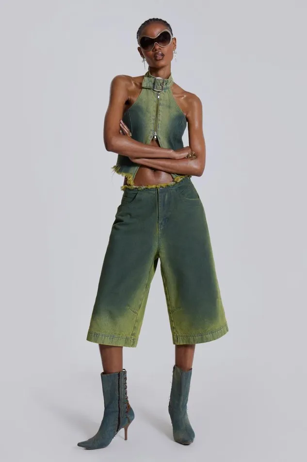 Jaded London CoOrds Women Toxic Denim Jorts Green