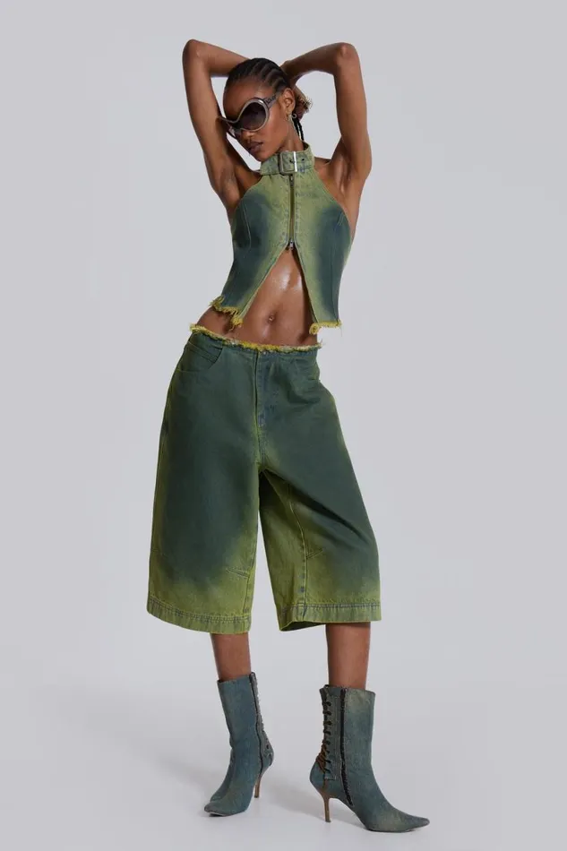 Jaded London CoOrds Women Toxic Denim Jorts Green