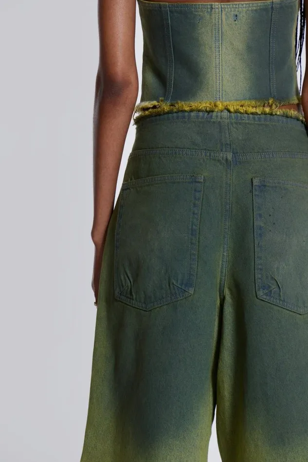 Jaded London CoOrds Women Toxic Denim Jorts Green