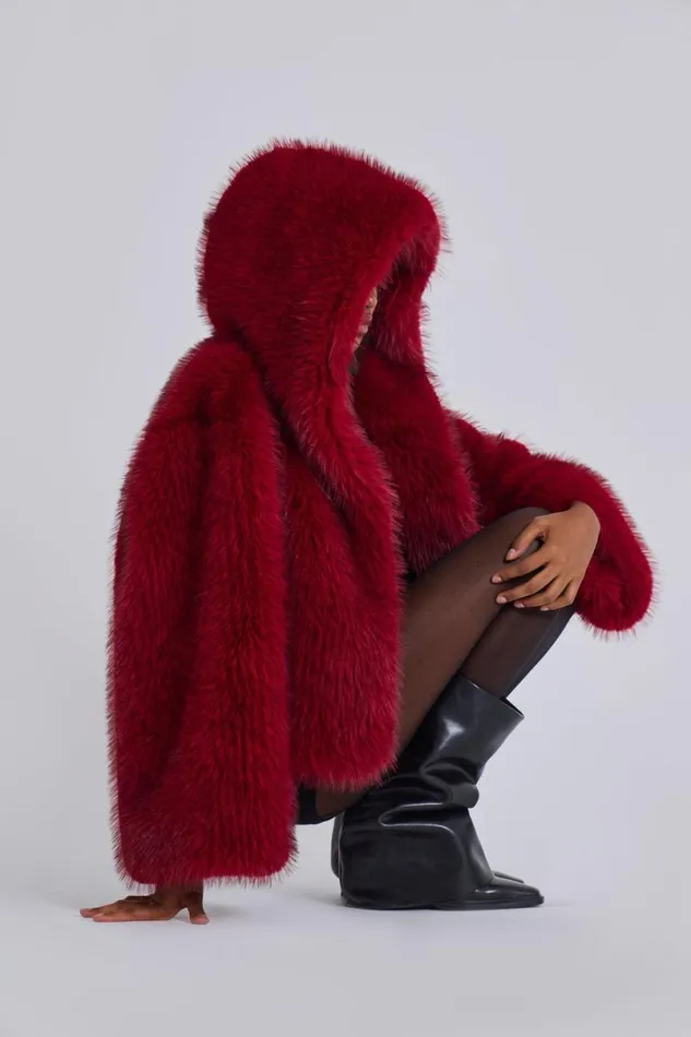 Jaded London Coats Women Mara Oversized Faux Fur Coat Red