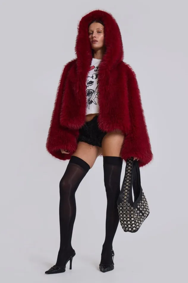 Jaded London Coats Women Mara Oversized Faux Fur Coat Red
