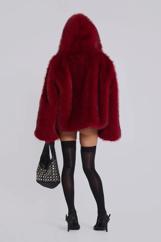 Jaded London Coats Women Mara Oversized Faux Fur Coat Red