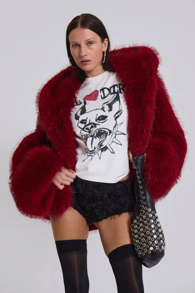 Jaded London Coats Women Mara Oversized Faux Fur Coat Red