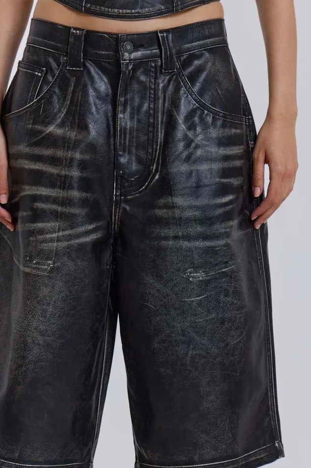 Jaded London Colossus Jeans Women Ash Faux Leather Colossus Shorts Black
