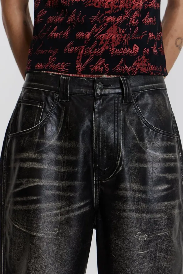 Jaded London Colossus Jeans Women Ash Faux Leather Colossus Shorts Black