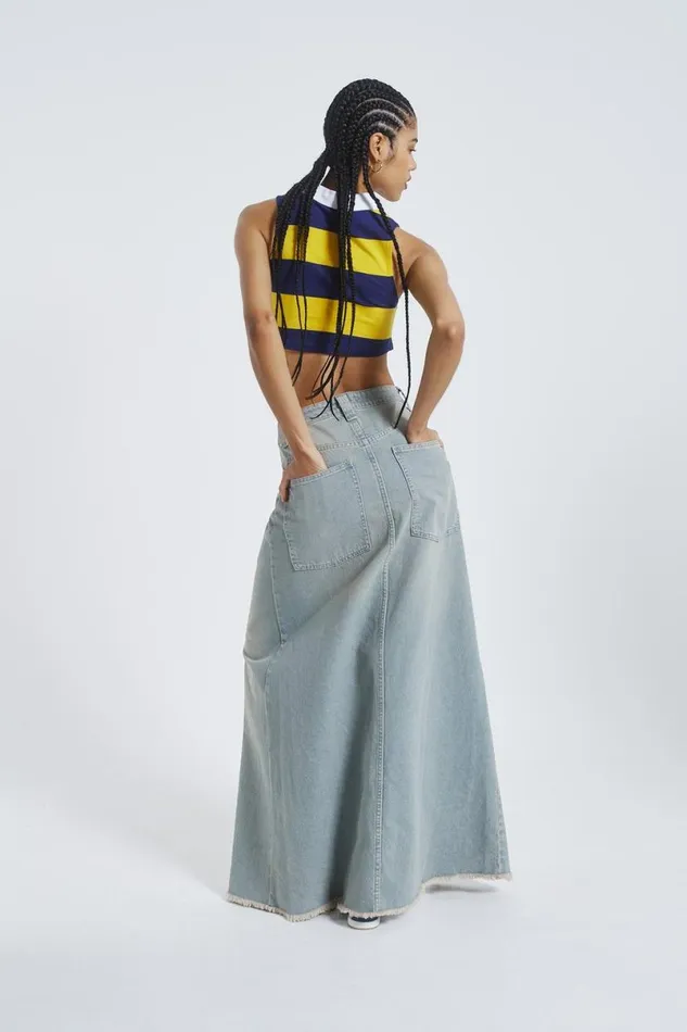 Jaded London Colossus Jeans Women Light Wash Denim Colossus Maxi Skirt Blue