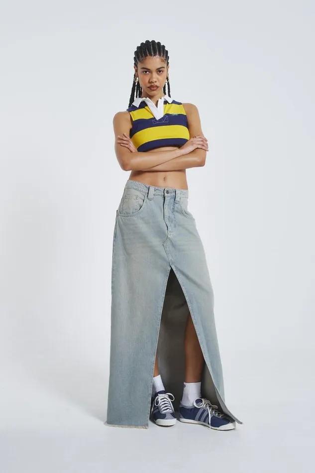 Jaded London Colossus Jeans Women Light Wash Denim Colossus Maxi Skirt Blue