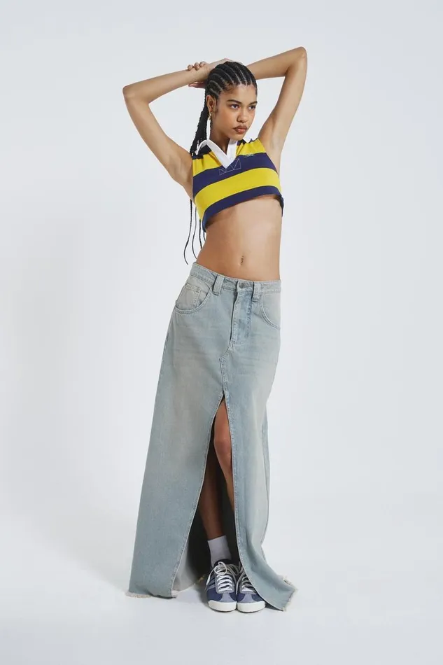 Jaded London Colossus Jeans Women Light Wash Denim Colossus Maxi Skirt Blue
