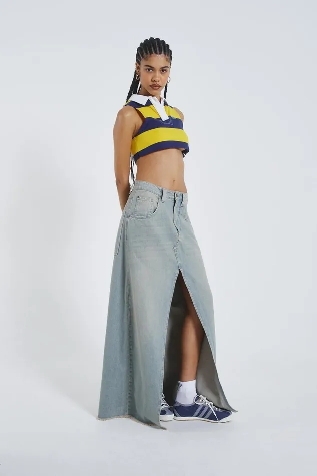 Jaded London Colossus Jeans Women Light Wash Denim Colossus Maxi Skirt Blue