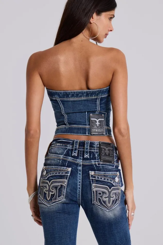 Jaded London Corsets Women Rock Revival Denim Corset Top Blue