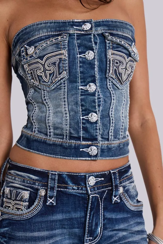 Jaded London Corsets Women Rock Revival Denim Corset Top Blue