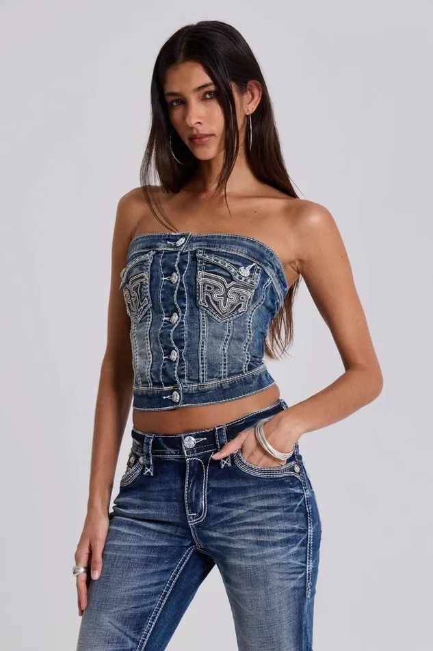 Jaded London Corsets Women Rock Revival Denim Corset Top Blue