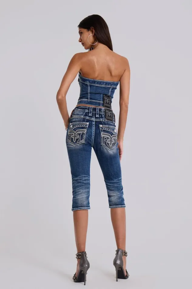 Jaded London Corsets Women Rock Revival Denim Corset Top Blue