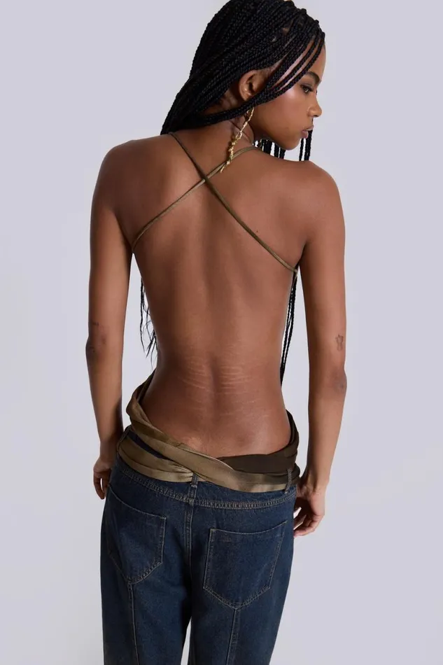 Jaded London Crop Tops Women Ayla Backless Plunge Wrap Top In Brown Brown