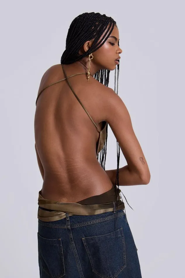 Jaded London Crop Tops Women Ayla Backless Plunge Wrap Top In Brown Brown
