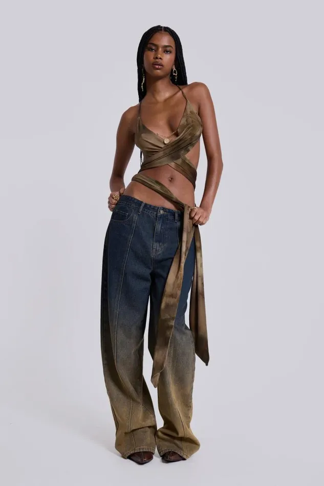 Jaded London Crop Tops Women Ayla Backless Plunge Wrap Top In Brown Brown