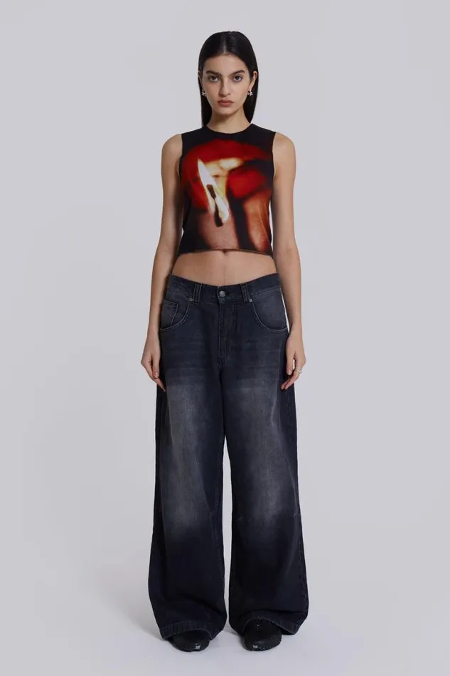 Jaded London Crop Tops Women Motion Slinky Tank Top Black