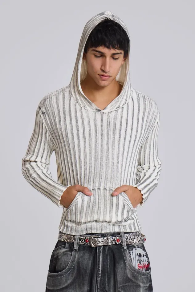 Jaded London Hoodies and Sweatshirts MenUnisex White Scrape Knit Hoodie White